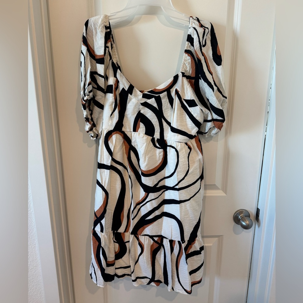 Nine West Black and Brown Swirl Midi Dress